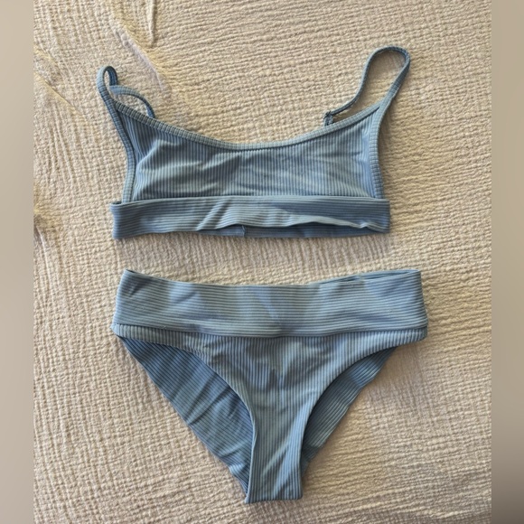 Frankie’s Bikinis Blue RibbedBikini top size XS bottom size S